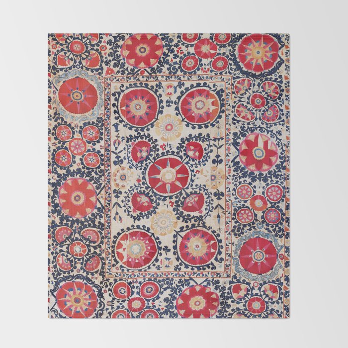 Shakhrisyabz Suzani Southwest Uzbekistan Embroidery Print Throw Blanket Gallery Image 2
