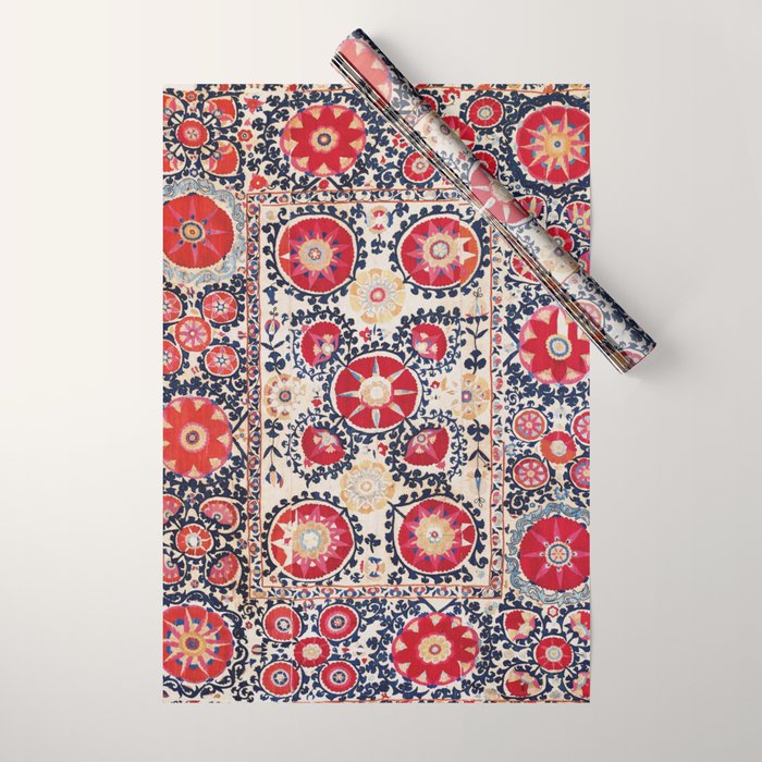 Shakhrisyabz Suzani Southwest Uzbekistan Embroidery Print Wrapping Paper Gallery Image 1