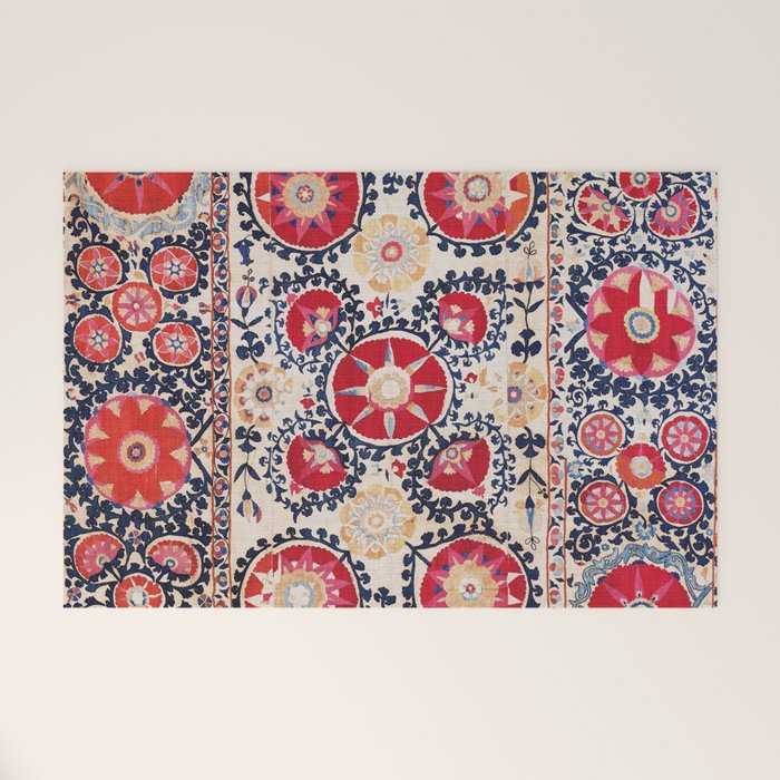 Shakhrisyabz Suzani Southwest Uzbekistan Embroidery Print Welcome Mat Gallery Image 1