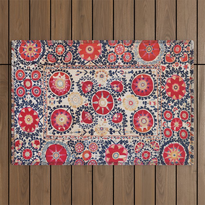 Shakhrisyabz Suzani Southwest Uzbekistan Embroidery Print Outdoor Rug Gallery Image 1