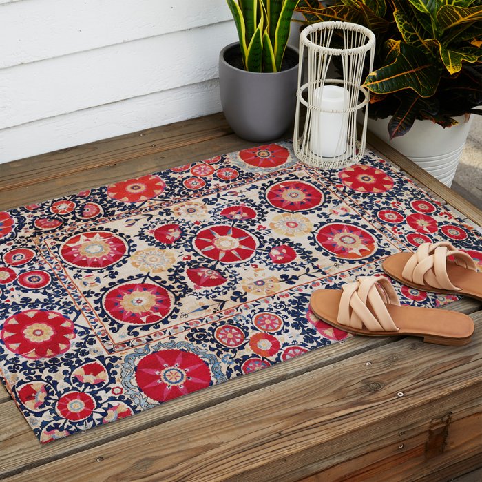 Shakhrisyabz Suzani Southwest Uzbekistan Embroidery Print Outdoor Rug Gallery Image 2