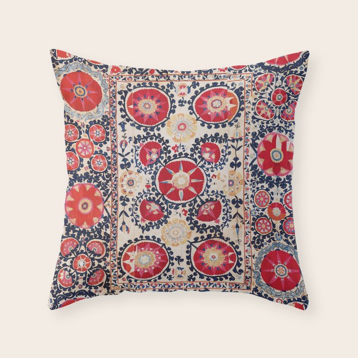 Shakhrisyabz Suzani Southwest Uzbekistan Embroidery Print Throw Pillow Gallery Image 1