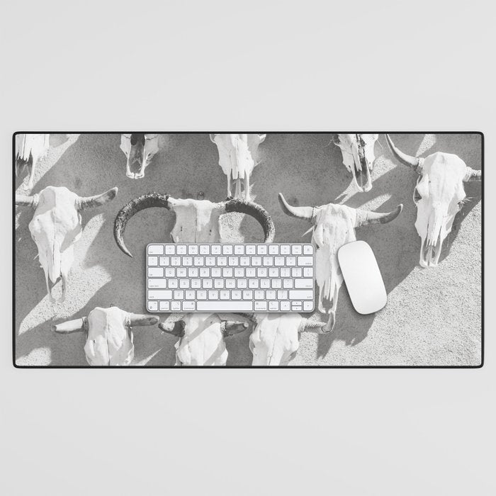 Cow Skulls - West Texas Black and White Photography Desk Mat Gallery Image 1