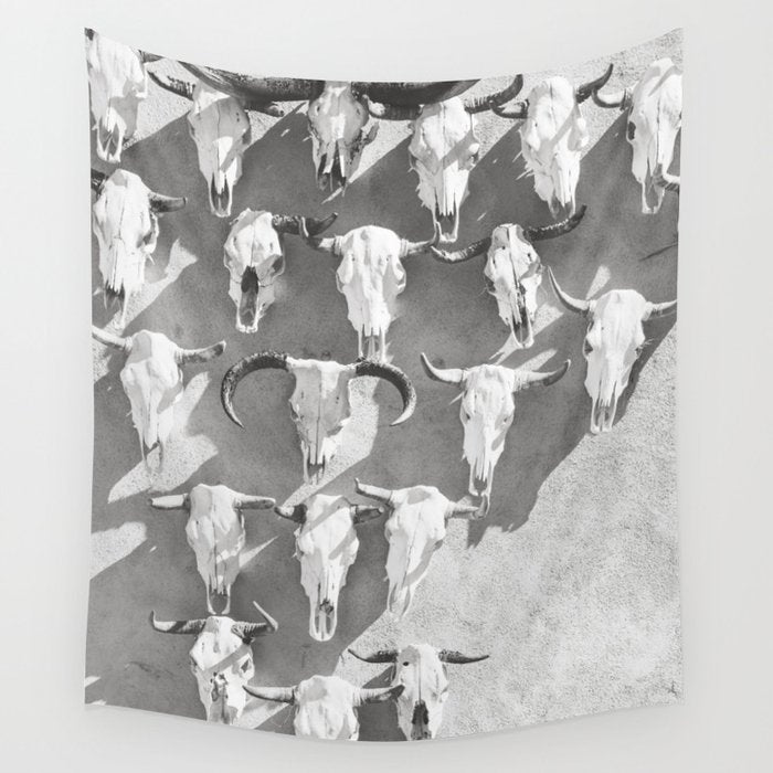 Cow Skulls - West Texas Black and White Photography Wall Tapestry Gallery Image 4