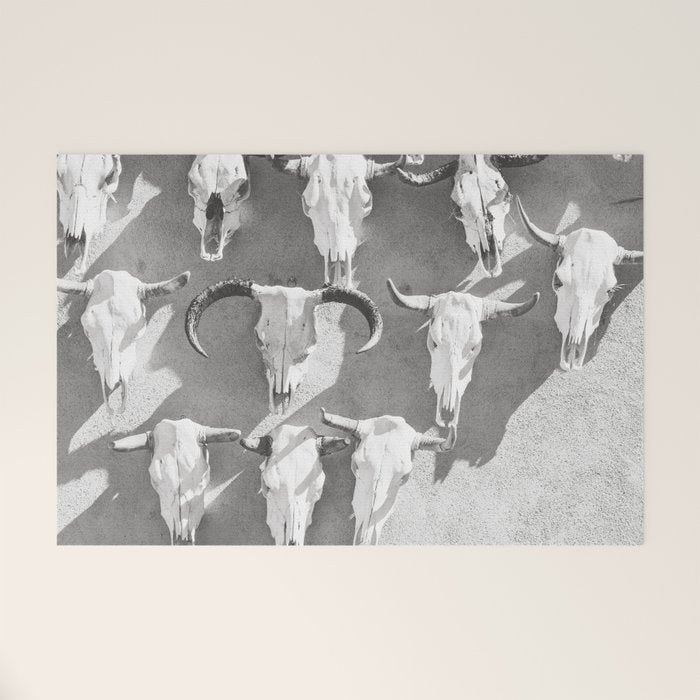 Cow Skulls - West Texas Black and White Photography Welcome Mat Gallery Image 1