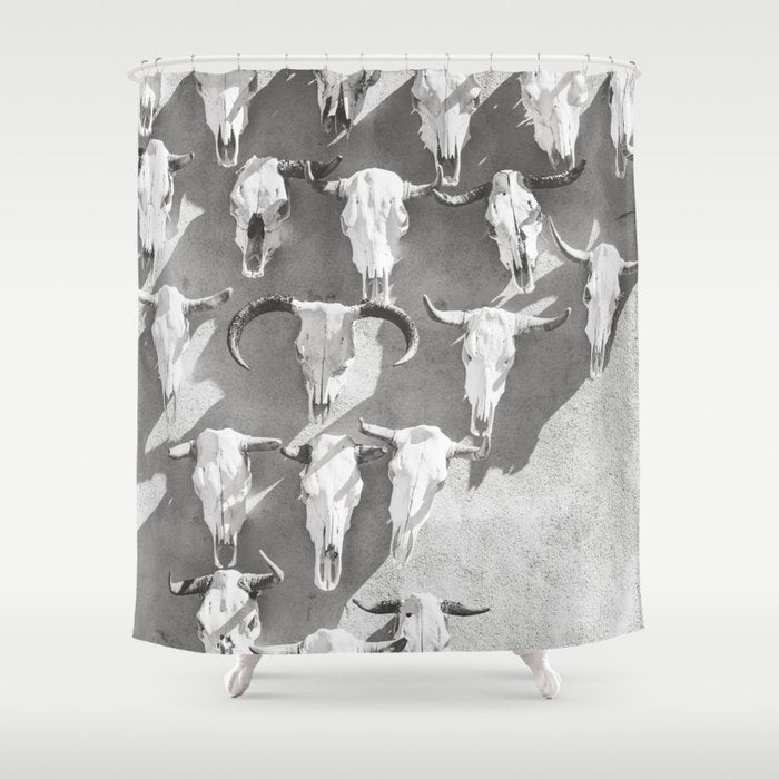 Cow Skulls - West Texas Black and White Photography Shower Curtain Gallery Image 1