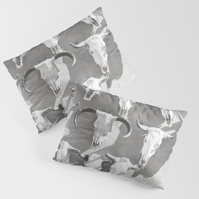 Cow Skulls - West Texas Black and White Photography Pillow Sham Gallery Image 3