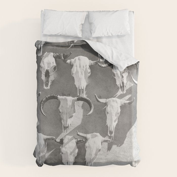 Cow Skulls - West Texas Black and White Photography Duvet Cover Gallery Image 1
