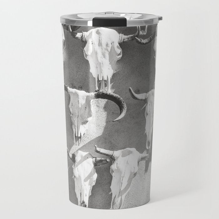 Cow Skulls - West Texas Black and White Photography Travel Mug Gallery Image 1