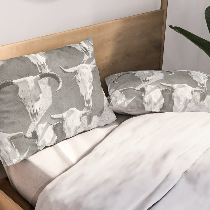 Cow Skulls - West Texas Black and White Photography Pillow Sham Gallery Image 2