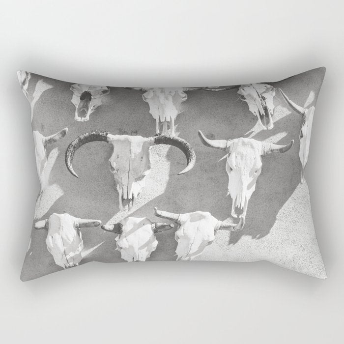 Cow Skulls - West Texas Black and White Photography Rectangular Pillow Gallery Image 2