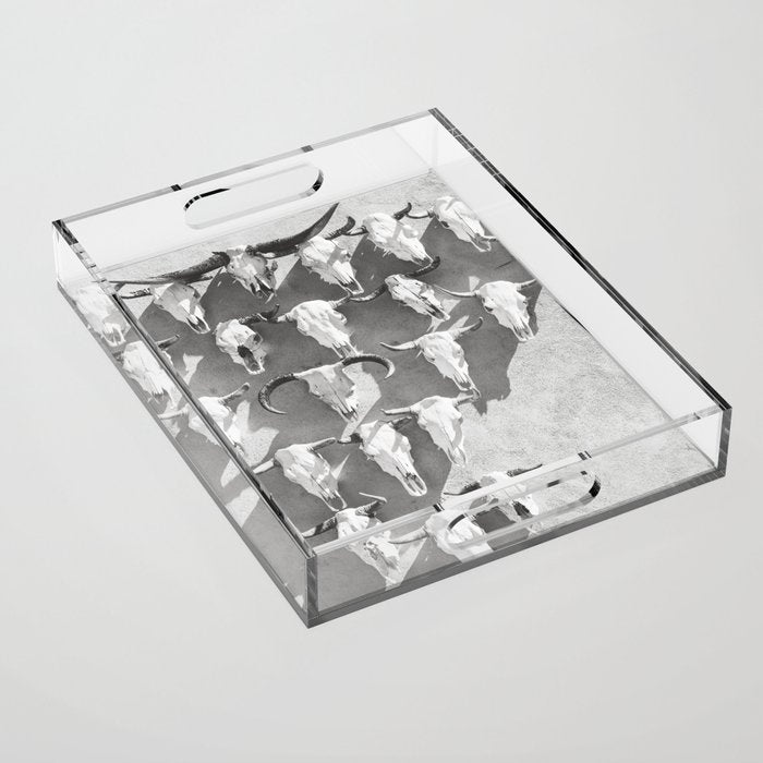 Cow Skulls - West Texas Black and White Photography Acrylic Tray Gallery Image 1