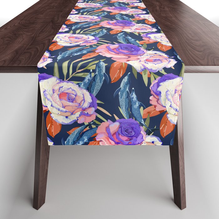 Dark landscape dolphins in the roses Table Runner Gallery Image 1