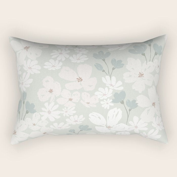 Soft meadow blooms - muted mint, dusty green and beige floral pattern Rectangular Pillow Gallery Image 2