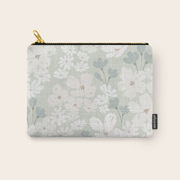 Soft meadow blooms - muted mint, dusty green and beige floral pattern Carry All Pouch Gallery Image 1