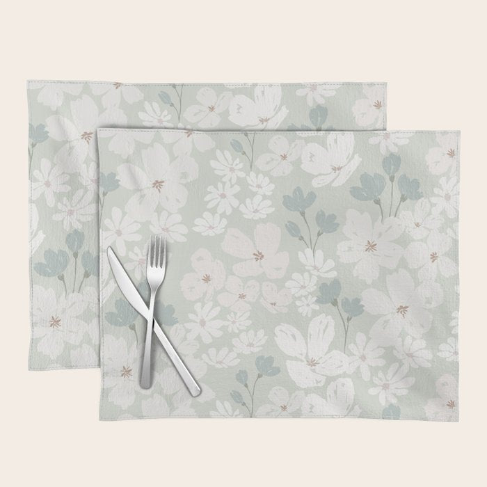 Soft meadow blooms - muted mint, dusty green and beige floral pattern Placemat Gallery Image 1