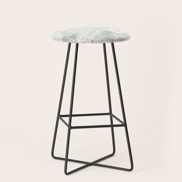 Soft meadow blooms - muted mint, dusty green and beige floral pattern Stool Gallery Image 1