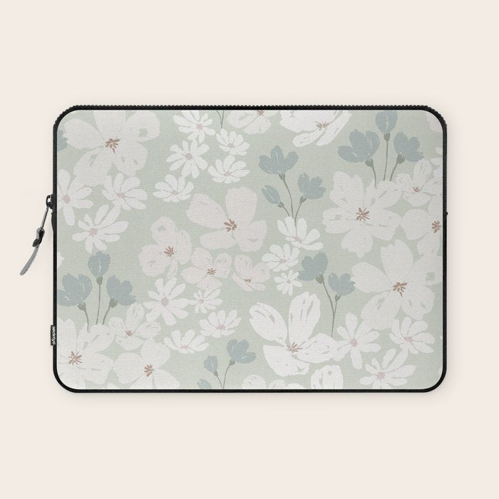 Soft meadow blooms - muted mint, dusty green and beige floral pattern Laptop Sleeve Gallery Image 1