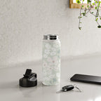 Soft meadow blooms - muted mint, dusty green and beige floral pattern Water Bottle Gallery Image 4