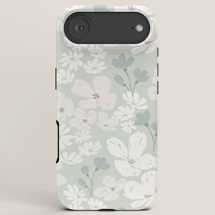 Soft meadow blooms - muted mint, dusty green and beige floral pattern iPhone Case Gallery Image 6