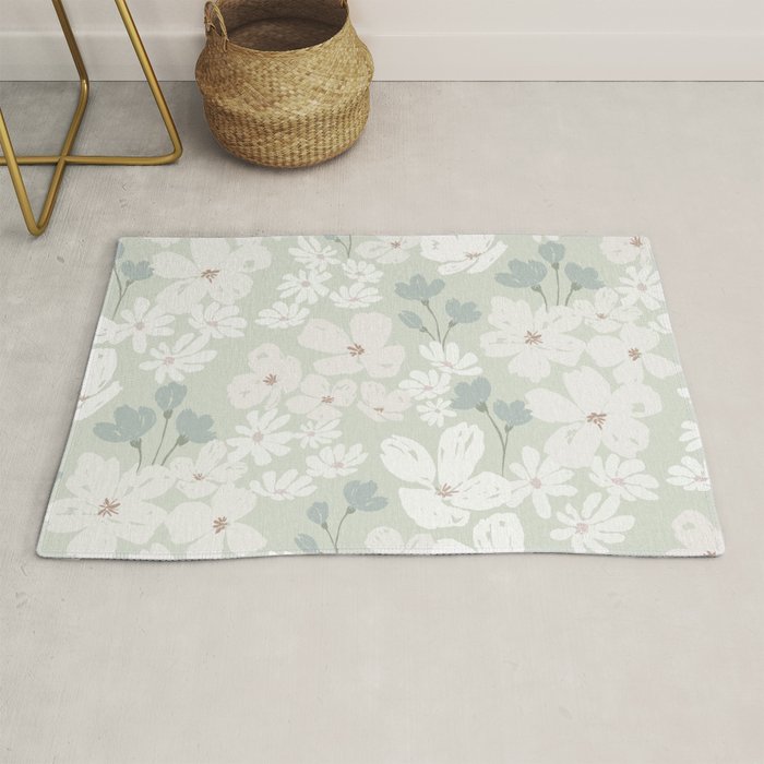 Soft meadow blooms - muted mint, dusty green and beige floral pattern Rug Gallery Image 1