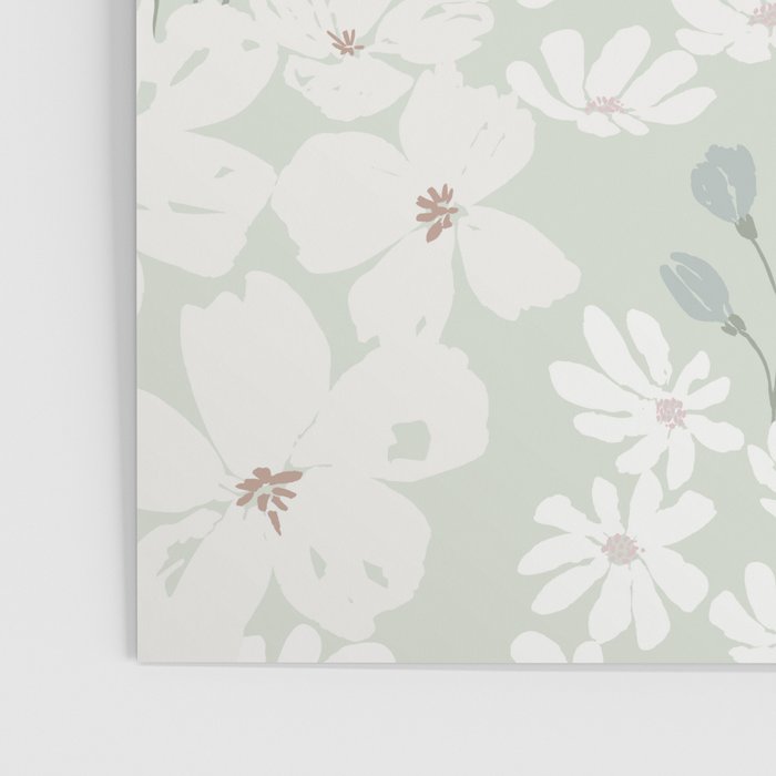 Soft meadow blooms - muted mint, dusty green and beige floral pattern Poster Gallery Image 3