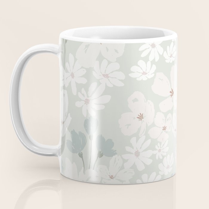 Soft meadow blooms - muted mint, dusty green and beige floral pattern Coffee Mug Gallery Image 3