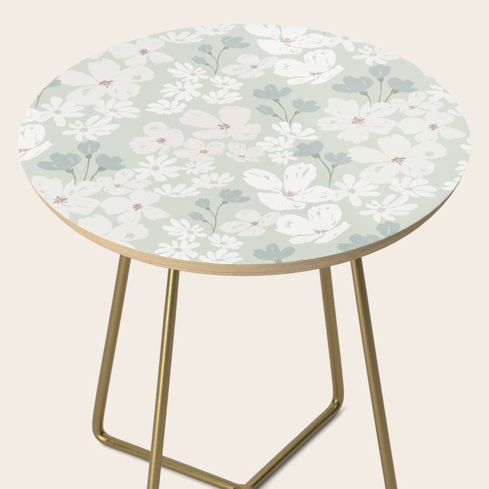 Soft meadow blooms - muted mint, dusty green and beige floral pattern Side Table Gallery Image 2