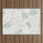 Soft meadow blooms - muted mint, dusty green and beige floral pattern Outdoor Rug Gallery Image 1