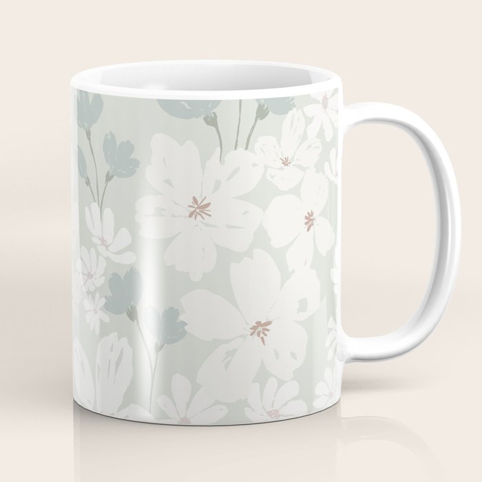 Soft meadow blooms - muted mint, dusty green and beige floral pattern Coffee Mug Gallery Image 1