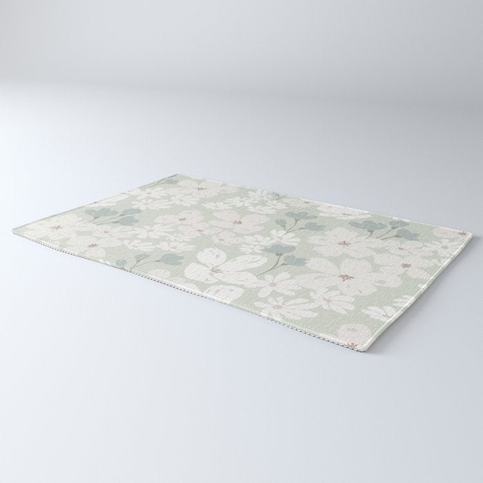 Soft meadow blooms - muted mint, dusty green and beige floral pattern Rug Gallery Image 3