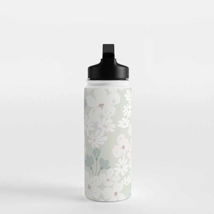 Soft meadow blooms - muted mint, dusty green and beige floral pattern Water Bottle Gallery Image 3