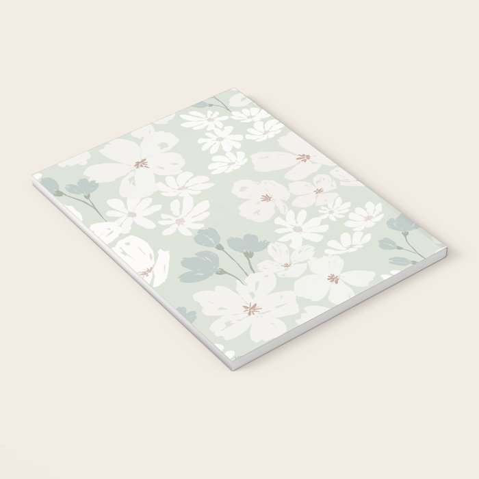Soft meadow blooms - muted mint, dusty green and beige floral pattern Notebook Gallery Image 3