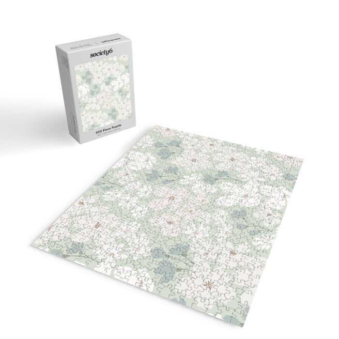 Soft meadow blooms - muted mint, dusty green and beige floral pattern Jigsaw Puzzle Gallery Image 2