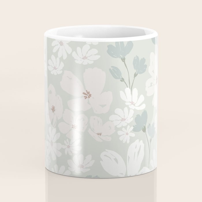 Soft meadow blooms - muted mint, dusty green and beige floral pattern Coffee Mug Gallery Image 4
