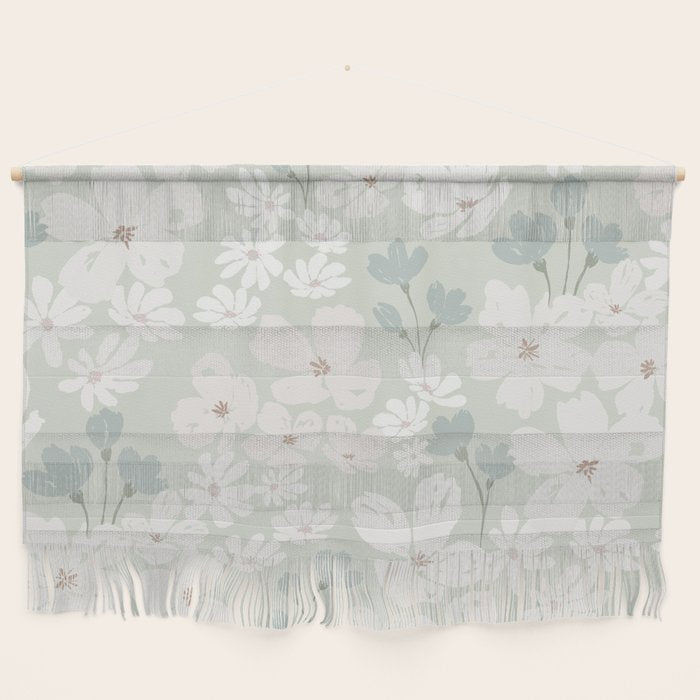 Soft meadow blooms - muted mint, dusty green and beige floral pattern Wall Hanging Gallery Image 1