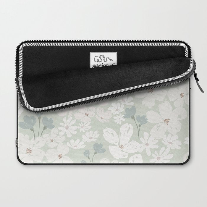 Soft meadow blooms - muted mint, dusty green and beige floral pattern Laptop Sleeve Gallery Image 2