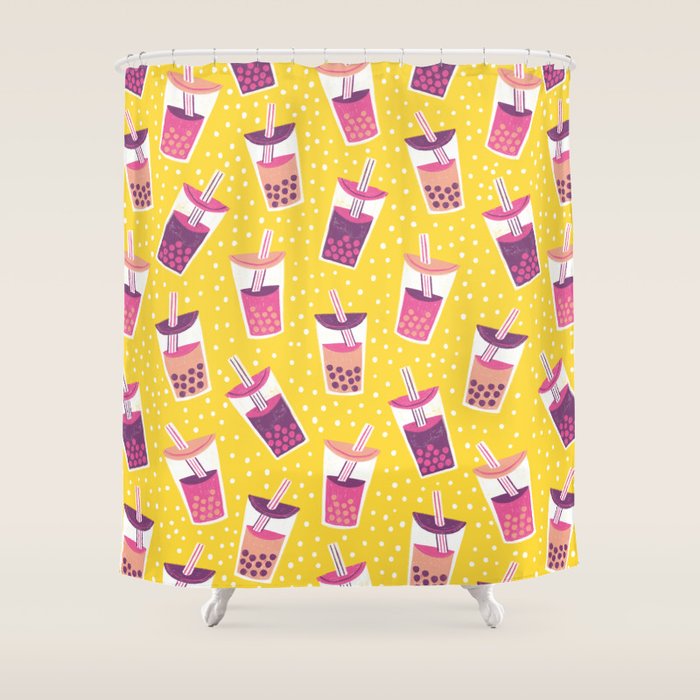 Bubble Tea Boba Pattern Shower Curtain Gallery Image 1