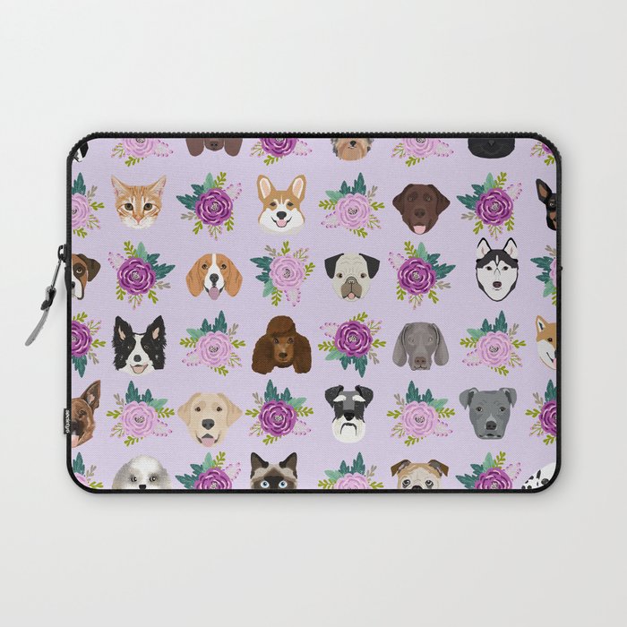 Dogs and cats pet friendly floral animal lover gifts dog breeds cat person Laptop Sleeve Gallery Image 1