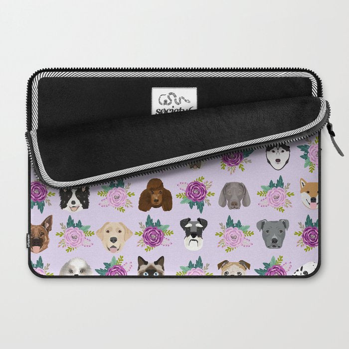 Dogs and cats pet friendly floral animal lover gifts dog breeds cat person Laptop Sleeve Gallery Image 2