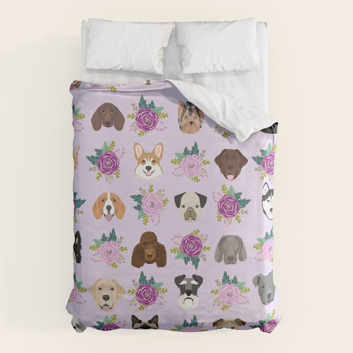 Dogs and cats pet friendly floral animal lover gifts dog breeds cat person Duvet Cover Gallery Image 6