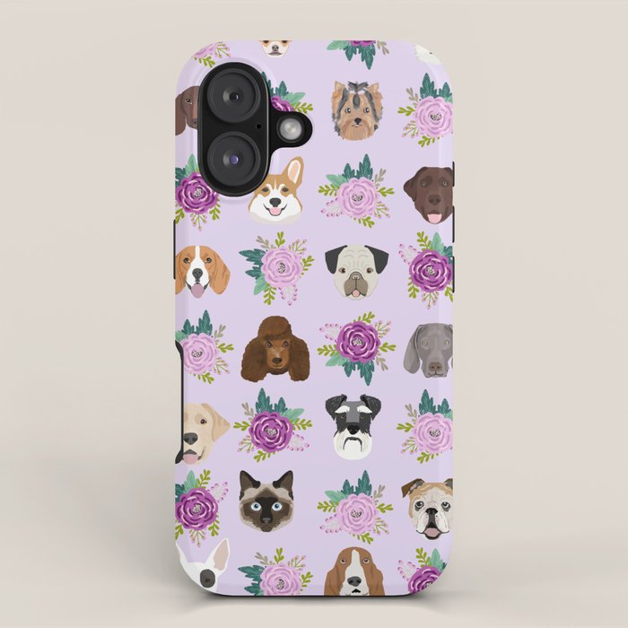 Dogs and cats pet friendly floral animal lover gifts dog breeds cat person iPhone Case Gallery Image 1