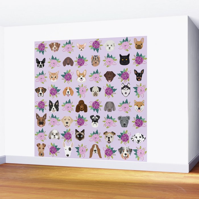 Dogs and cats pet friendly floral animal lover gifts dog breeds cat person Wall Mural Gallery Image 2