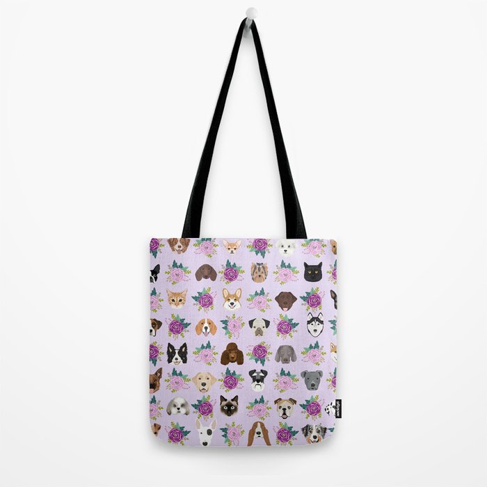 Dogs and cats pet friendly floral animal lover gifts dog breeds cat person Tote Bag Gallery Image 2