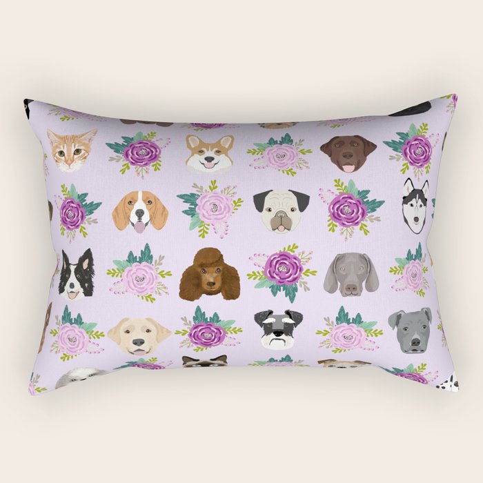 Dogs and cats pet friendly floral animal lover gifts dog breeds cat person Rectangular Pillow Gallery Image 2