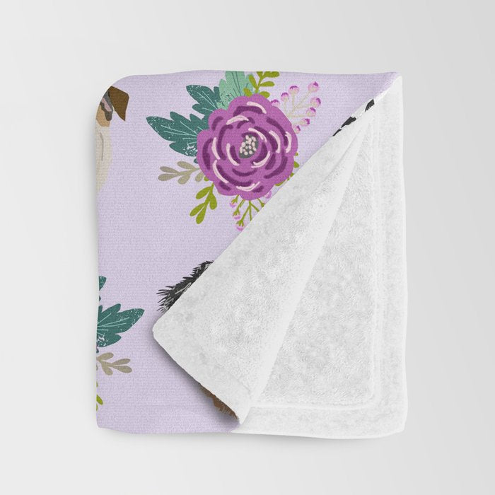 Dogs and cats pet friendly floral animal lover gifts dog breeds cat person Throw Blanket Gallery Image 3