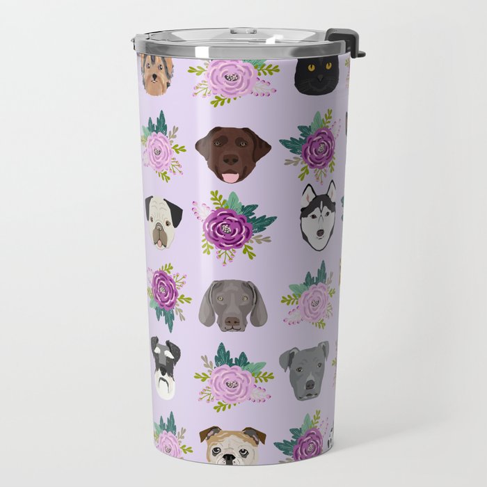 Dogs and cats pet friendly floral animal lover gifts dog breeds cat person Travel Mug Gallery Image 2