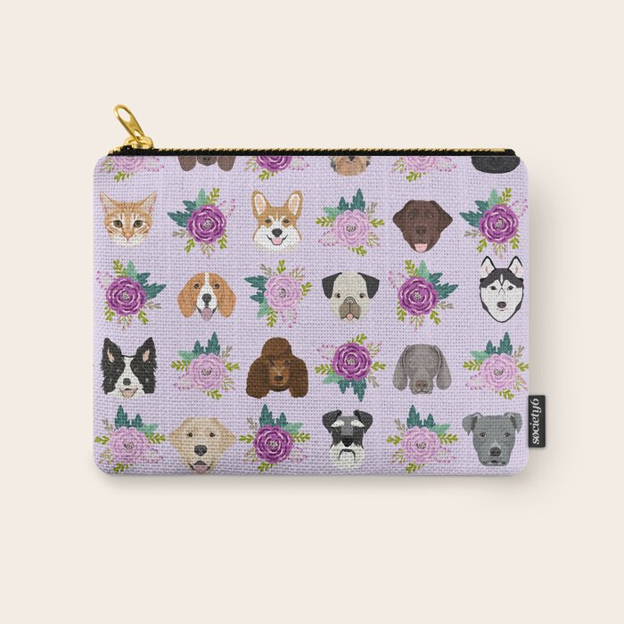 Dogs and cats pet friendly floral animal lover gifts dog breeds cat person Carry All Pouch Gallery Image 1