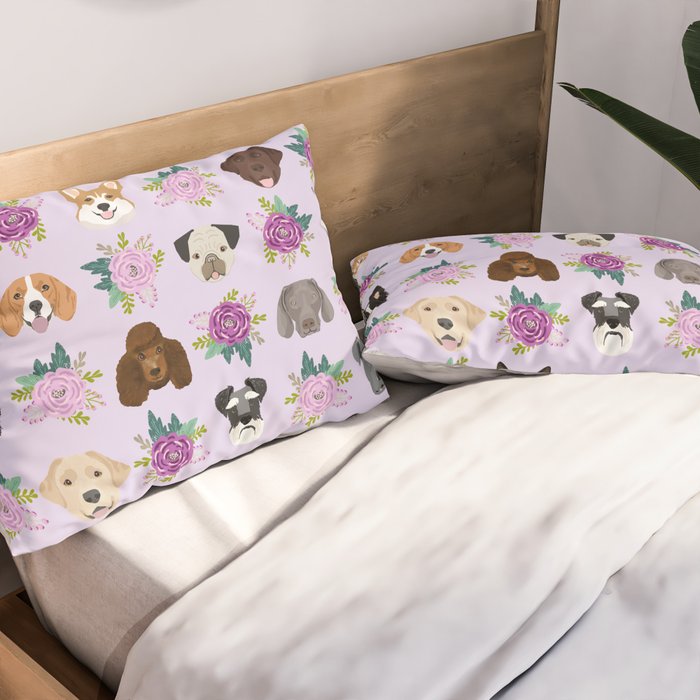 Dogs and cats pet friendly floral animal lover gifts dog breeds cat person Pillow Sham Gallery Image 2