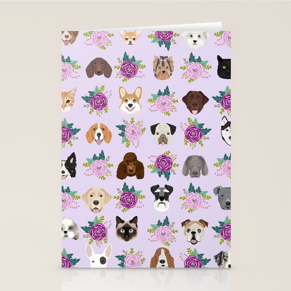 Dogs and cats pet friendly floral animal lover gifts dog breeds cat person Stationery Card Gallery Image 1